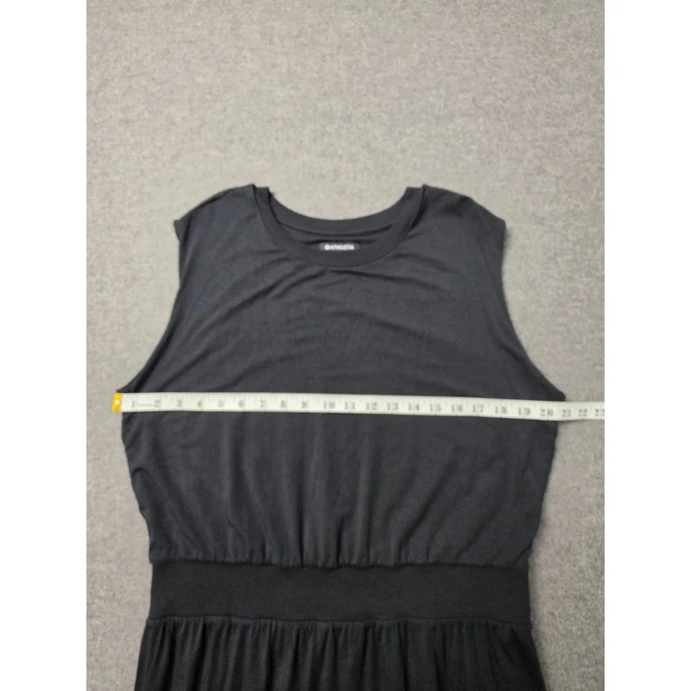 Athleta Santorini Cinch Dress Womens Large Black Sleeveless Midi Stretch Slit